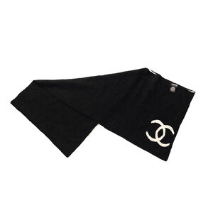 CHANEL Black & Gray 100% Wool Reversible Logo with Scarf Geometric Accent